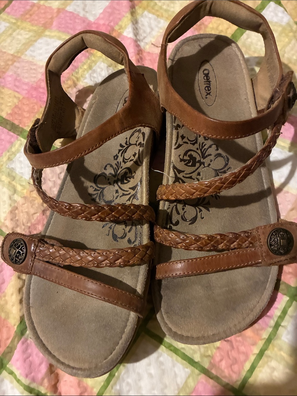 Aetrex Jillian Sandals with genuine leather uppers in walnut
